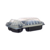 Black Base Rectangular 3 - Compartment Container 250 Pieces - hotpackwebstore.com - Black Base Containers